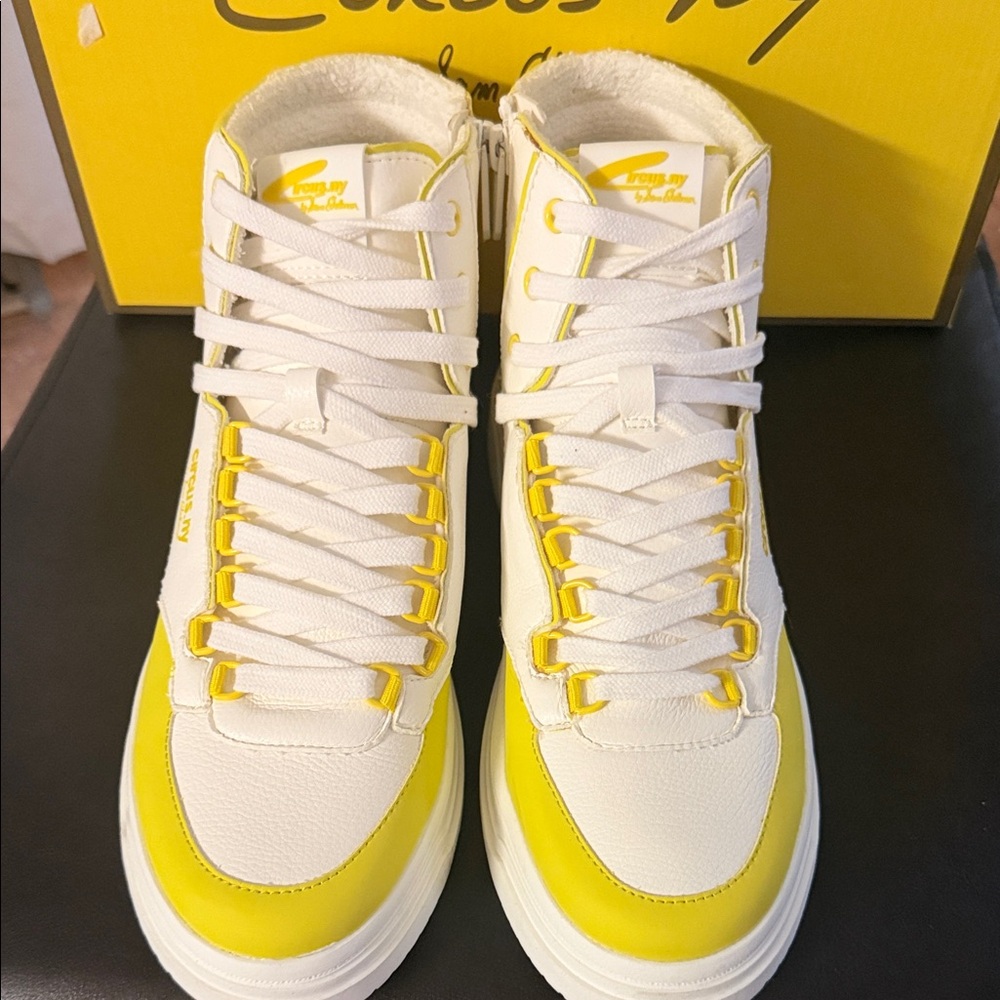 Circus by Sam Edelman Irving High top PlatformWhite and Yellow Sneakers